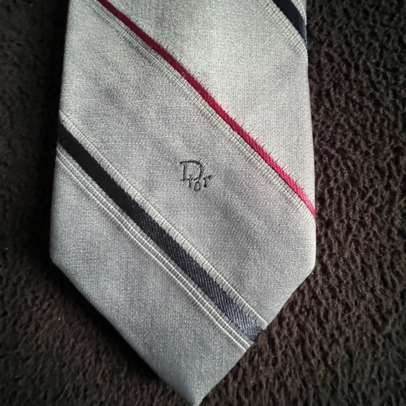 Christian Dior Vintage Striped Necktie Tie Classic Logo Front and Back Lining - Picture 4 of 12